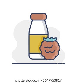 Drinkable yoghurt bottle with flavor raspberry vector icon. Dairy product sign. Graph symbol for cooking web site and apps design, logo, app, UI