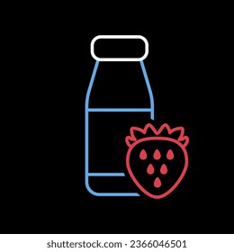 Drinkable yoghurt bottle with flavor strawberry vector on black background icon. Dairy product sign. Graph symbol for cooking web site and apps design, logo, app, UI