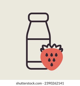 Drinkable yoghurt bottle with flavor strawberry vector icon. Dairy product sign. Graph symbol for cooking web site and apps design, logo, app, UI