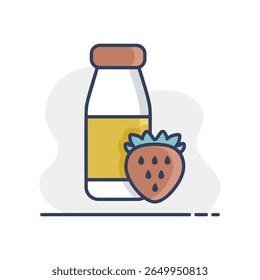 Drinkable yoghurt bottle with flavor strawberry vector icon. Dairy product sign. Graph symbol for cooking web site and apps design, logo, app, UI
