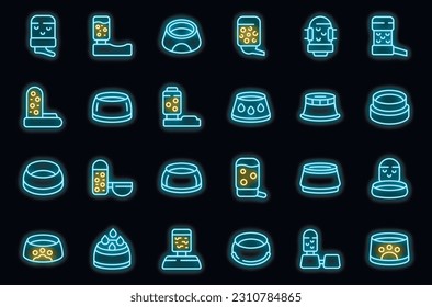 Drinker for dogs icons set outline vector. Dog food. Nature animal neon color on black