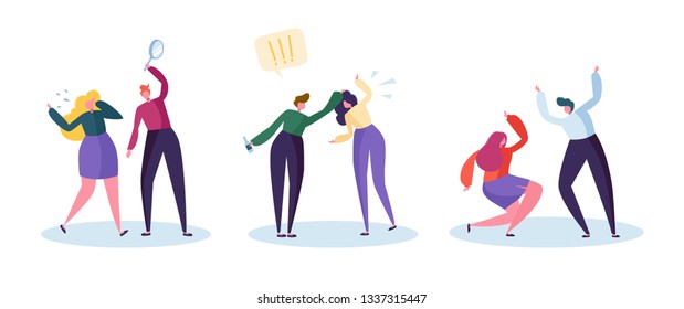 Drinking Addiction Problem and Domestic Violence Concept. Abusive Angry Husband Character Punching Hitting Frightened Wife. Global Social Relationship Issue. Flat Cartoon Vector Illustration