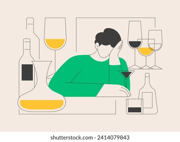 Drinking alcohol abstract concept vector illustration. Binge drinking, alcoholic beverage, alcohol abuse, addiction rehabilitation service, alcoholism therapy, health impact abstract metaphor.