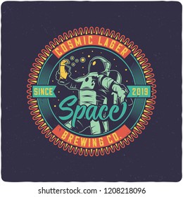 Drinking astronaut t-shirt or poster design with text composition. Color version.