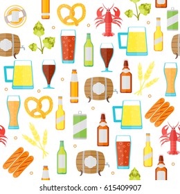 Drinking Beer Background Pattern for Bar, Restaurant, Pub or Cafe Flat Design Style Vector illustration
