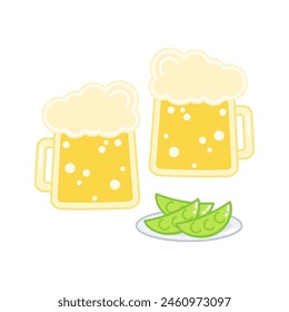 drinking beer with edamame, vector illustration
