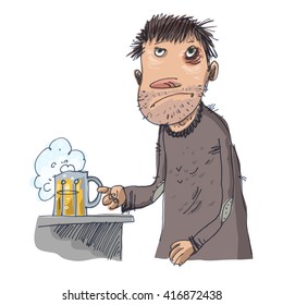 Drinking Beer. Hand Drawn illustration