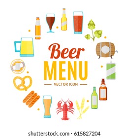 Drinking Beer Round Design Template Banner Card for Bar, Restaurant, Pub or Cafe Flat Design Style Vector illustration