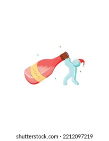 Drinking a big bottle of wine and being drunk vector isolated on white background.  Perfect for coloring book, textiles, icon, web, painting, books. 