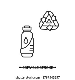 Drinking Bottle Icon. Reusable Water Container With Recycling Linear Pictogram. Concept Of Waste-free Products, Plastic Pollution Prevention And Adequate Hydration. Editable Stroke Vector Illustration