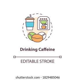 Drinking caffeine concept icon. Biohacking tips idea thin line illustration. Using nootropics, increasing cognitive functions. Natural coffee vector isolated outline RGB color drawing. Editable stroke