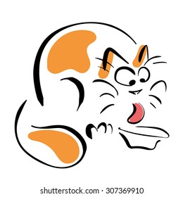 Drinking cat. Lapping cat. Vector illustration.