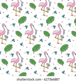 Drinking cocktail summer flamingo kids pattern
