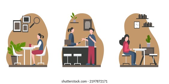 Drinking coffee at cafe flat design