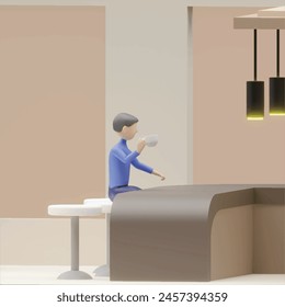  Drinking coffee concept.. Realistic 3d object cartoon style