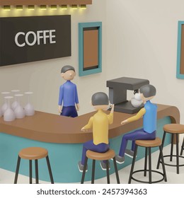  Drinking coffee concept.. Realistic 3d object cartoon style