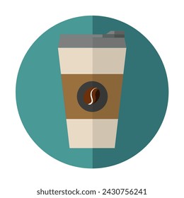 Drinking coffee cup icon on green background with half shadow.