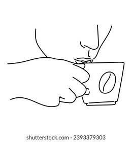 Drinking coffee line art doodle style