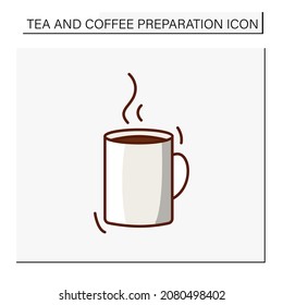 Drinking color icon. Aroma hot drink in trendy cup. Tea and coffee preparation concept. Isolated vector illustration