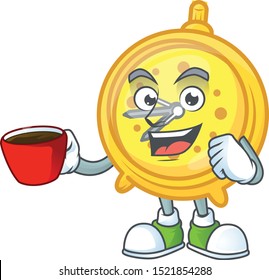 Drinking in cup alarm clock cartoon character with mascot
