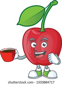 Drinking in cup cartoon bing cherries on white background