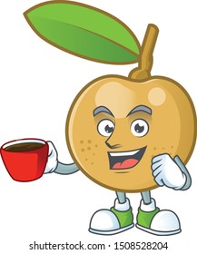 Drinking in cup cute longan fruit cartoon with character mascot.