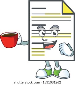 Drinking in cup document in the cartoon character mascot.