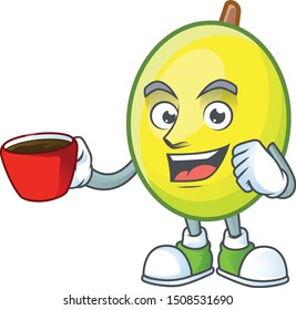 Drinking in cup fresh gomortega cartoon on white background