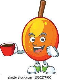 Drinking in cup fresh jocote character mascot in cartoon