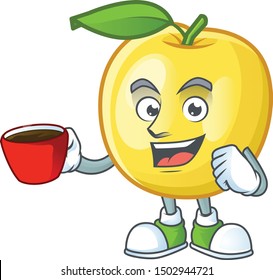 Drinking in cup golden apple fruit cartoon on white background