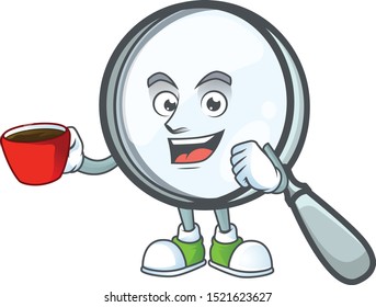 Drinking in cup magnifying glass isolated on white background