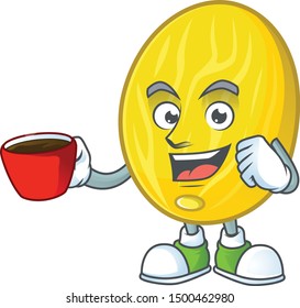 Drinking in cup melon cartoon character on white background