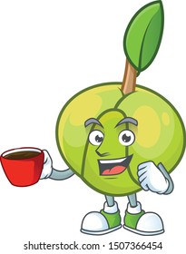 Drinking in cup sweet elephant apple cartoon with mascot