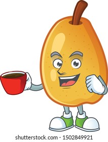 Drinking in cup sweet fragrant pear cartoon on white background