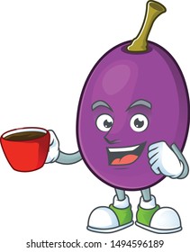 Drinking in cup winne fruit with mascot for beverage