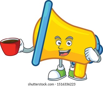 Drinking in cup yellow loudspeaker electronic in cartoon character