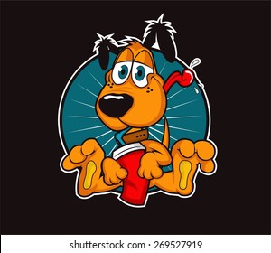 Drinking dog. Cartoon illustration