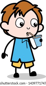 Drinking Energy Water - School Boy Cartoon Character Vector Illustration