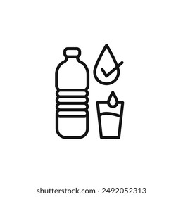 Drinking enough water icon outline collection in black and on white background