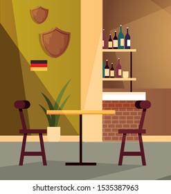 drinking establishment and shelves with alcohol bottles vector illustration design