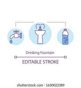 Drinking Fountain Concept Icon. Money Saving Travel, Budget Tourism Idea Thin Line Illustration. Refilling Own Water Bottle. Vector Isolated Outline RGB Color Drawing. Editable Stroke