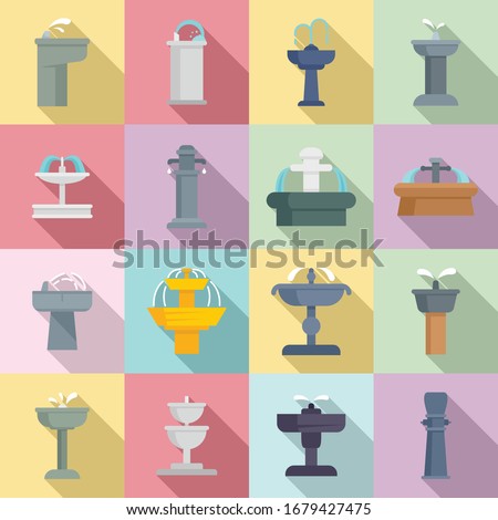 Drinking fountain icons set. Flat set of drinking fountain vector icons for web design