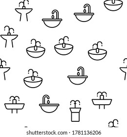 Drinking Fountain Vector Seamless Pattern Thin Line Illustration