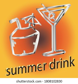 
drinking glass and coconat...tor summer drink label is a piece of paper,plastic film,cloth,metal or other material affixed to a container or product.
