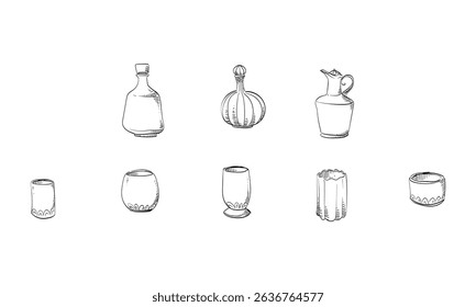 drinking glass handdrawn engraving doodle collection