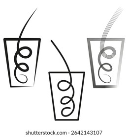 Drinking glass icon. Straw and bubbles. Vector refreshment shape. Transparent beverage symbol.