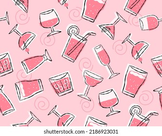 drinking glass pattern with pink color abstract hand draw