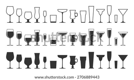 Drinking glass set isolated on white background, vector illustration