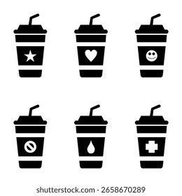 Vector de la silueta del vidrio que bebe fijado en blanco y negro sobre fondo blanco
