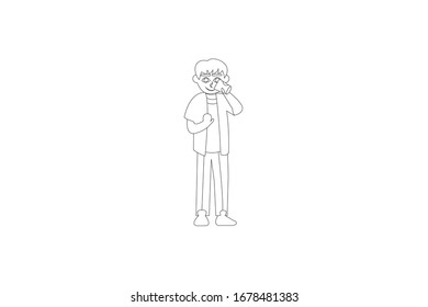 Drinking A Glass Of Water Vector Object Outline Illustration